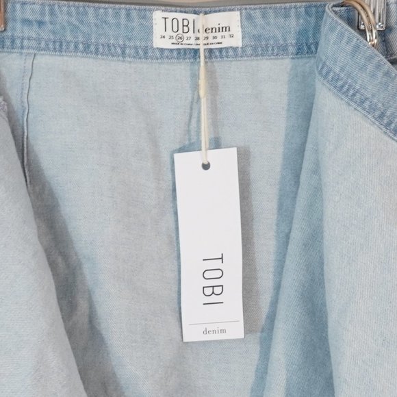 Tobi NWT Light Denim Asymmetrical Mini Skirt - Picture 8 of 8